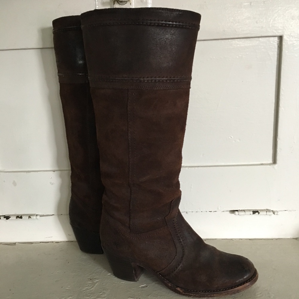 Frye Jane Stitch Boots - Deep Brown Oiled Suede